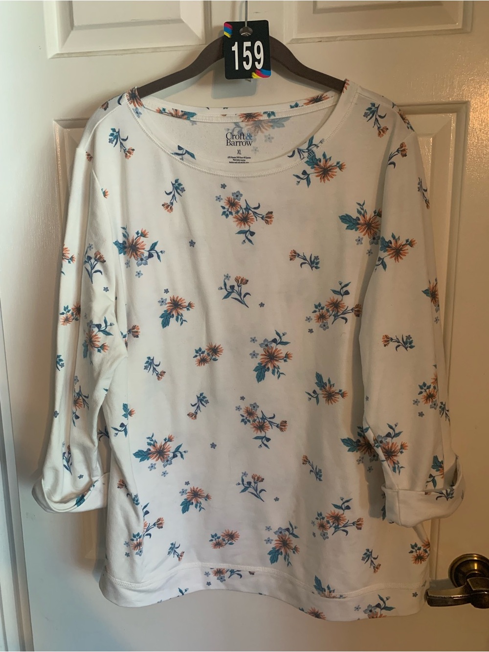 Croft & Barrow White Tee with Blue and Peach Floral Print
